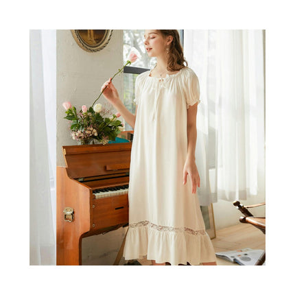 Women's Cotton Nightgown Vintage Sleepwear Victorian Lace Nightdress