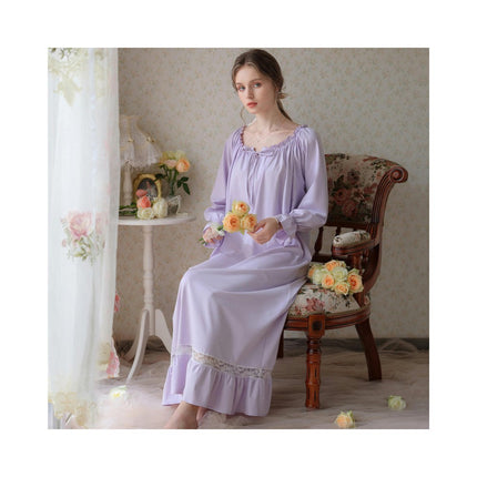 Women's Cotton Nightgown Vintage Sleepwear Victorian Lace Nightdress