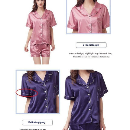 Women's Silk Satin Pajamas Set Two-piece Pj Sets Sleepwear Loungewear Button-Down Pj Sets