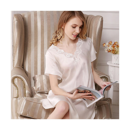 Chemise For Women Short Sleeve Nightgown Lace Silk Sleepwear Nightdress