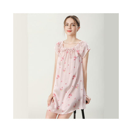 Chemise For Women Short Sleeve Nightgown Silk Sleepwear Nightdress