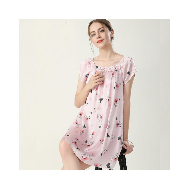 Chemise For Women Short Sleeve Nightgown Silk Sleepwear Nightdress