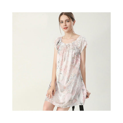 Chemise For Women Short Sleeve Nightgown Silk Sleepwear Nightdress