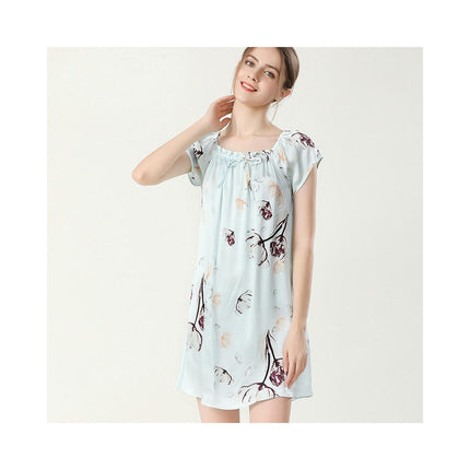 Chemise For Women Short Sleeve Nightgown Silk Sleepwear Nightdress