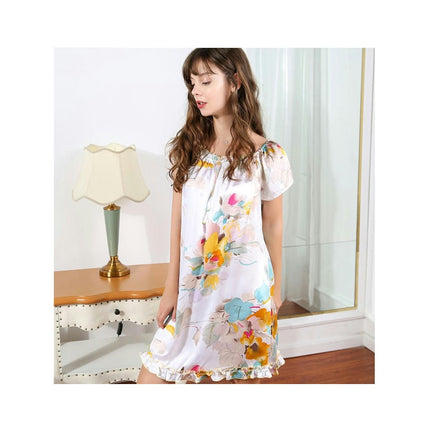 Women Chemise Short Sleeve Nightgown Silk Sleepwear Nightdress