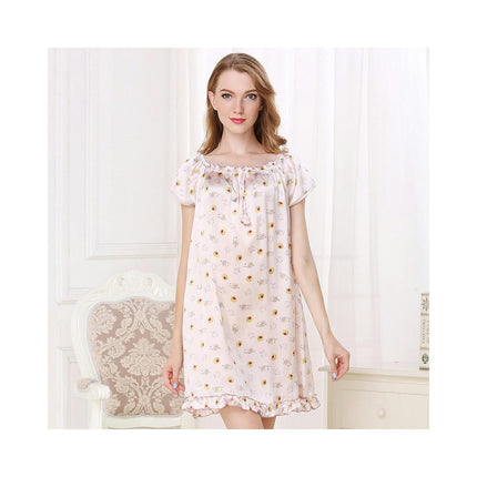 Women Chemise Short Sleeve Nightgown Silk Sleepwear Nightdress