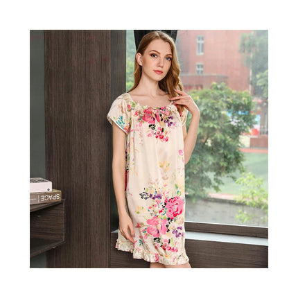 Women Chemise Short Sleeve Nightgown Silk Sleepwear Nightdress