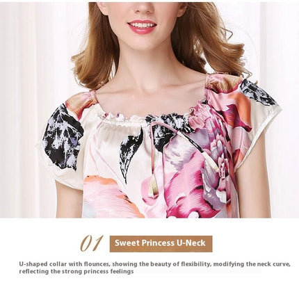 Women Chemise Short Sleeve Nightgown Silk Sleepwear Nightdress