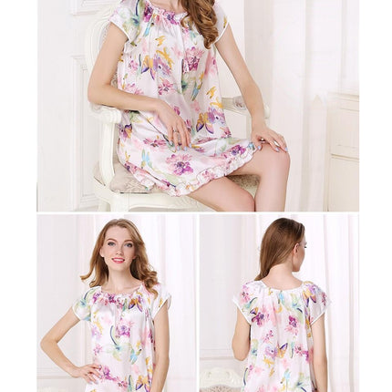 Women Chemise Short Sleeve Nightgown Silk Sleepwear Nightdress