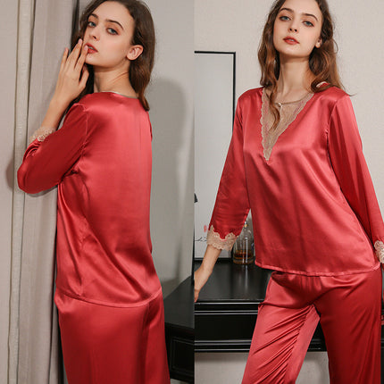 Women Silk Pajamas Set 2 Piece Sleepwear 3/4 Sleeve Silky Pyjamas Set