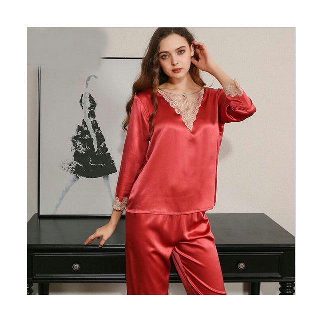 Women Silk Pajamas Set 2 Piece Sleepwear 3/4 Sleeve Silky Pyjamas Set