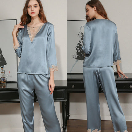 Women Silk Pajamas Set 2 Piece Sleepwear 3/4 Sleeve Silky Pyjamas Set