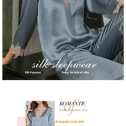 Women Silk Pajamas Set 2 Piece Sleepwear 3/4 Sleeve Silky Pyjamas Set