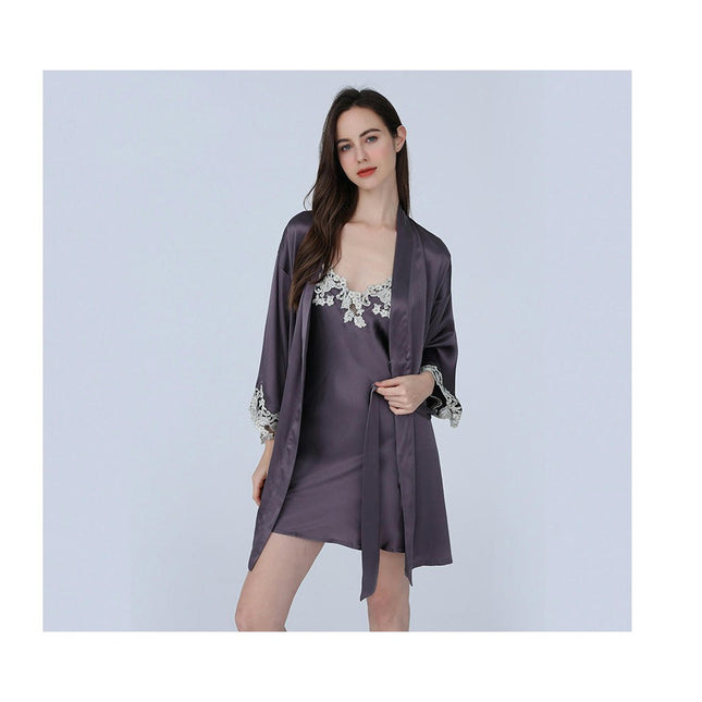 Women's Silk Robes Silk Nightgown and Robes Lace Cami Sleepwear with Robe