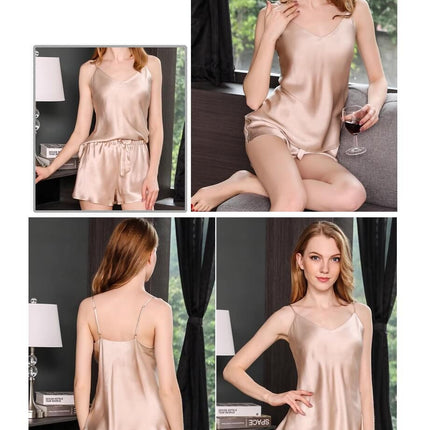 Women's Soft Sleepwear Lingerie Silk Cami Shorts Set Nightwear