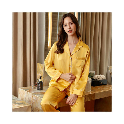 Women Long Sleeve Button Down Sleepwear Soft Silk Loungewear Pjs Set