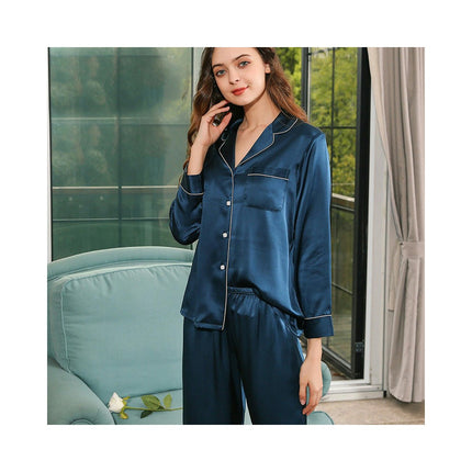 Women Long Sleeve Button Down Sleepwear Soft Silk Loungewear Pjs Set