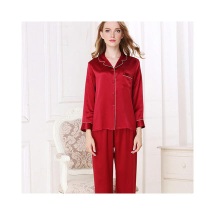 Women Long Sleeve Button Down Sleepwear Soft Silk Loungewear Pjs Set