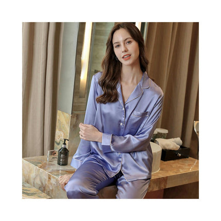 Women Long Sleeve Button Down Sleepwear Soft Silk Loungewear Pjs Set