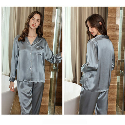 Women Long Sleeve Button Down Sleepwear Soft Silk Loungewear Pjs Set