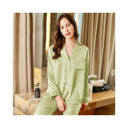 Women Long Sleeve Button Down Sleepwear Soft Silk Loungewear Pjs Set