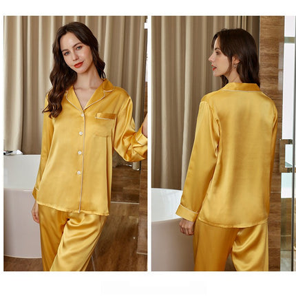 Women Long Sleeve Button Down Sleepwear Soft Silk Loungewear Pjs Set