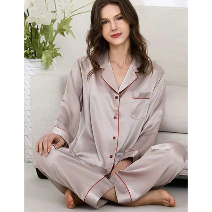 Women Long Sleeve Button Down Sleepwear Soft Silk Loungewear Pjs Set