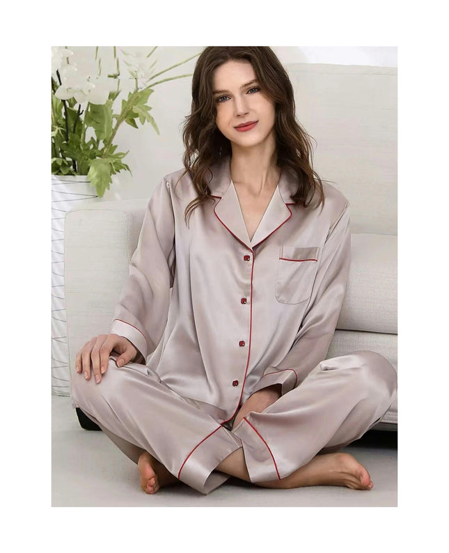 Women Long Sleeve Button Down Sleepwear Soft Silk Loungewear Pjs Set