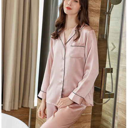 Women Long Sleeve Button Down Sleepwear Soft Silk Loungewear Pjs Set