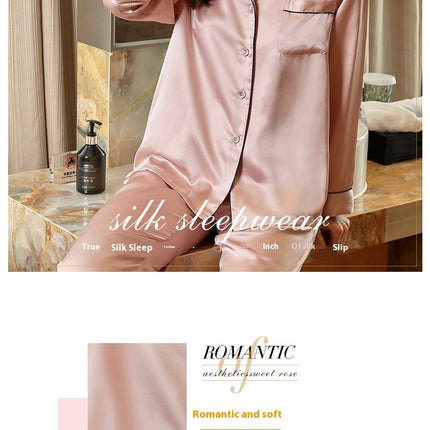 Women Long Sleeve Button Down Sleepwear Soft Silk Loungewear Pjs Set