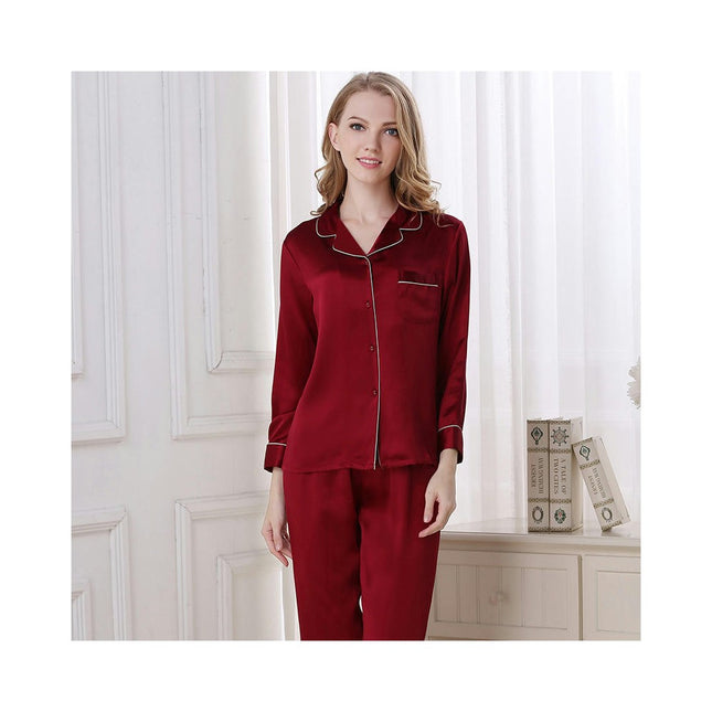 Women Silk Pajamas Set Long Sleeve Ladies PJ Sets Button-Down Pajama Loungewear