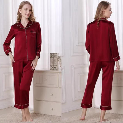 Women Silk Pajamas Set Long Sleeve Ladies PJ Sets Button-Down Pajama Loungewear