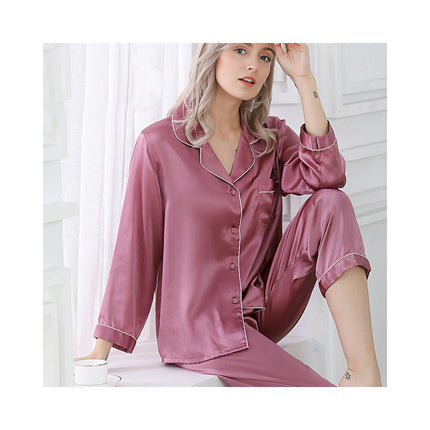 Women Silk Pajamas Set Long Sleeve Ladies PJ Sets Button-Down Pajama Loungewear