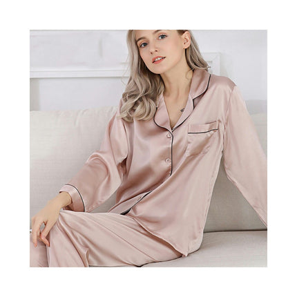 Women Silk Pajamas Set Long Sleeve Ladies PJ Sets Button-Down Pajama Loungewear