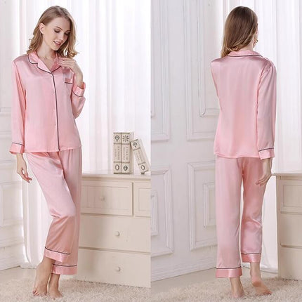 Women Silk Pajamas Set Long Sleeve Ladies PJ Sets Button-Down Pajama Loungewear