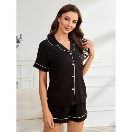 Women Cotton Short Pajama Set, Button Down Pjs 2 Piece Set