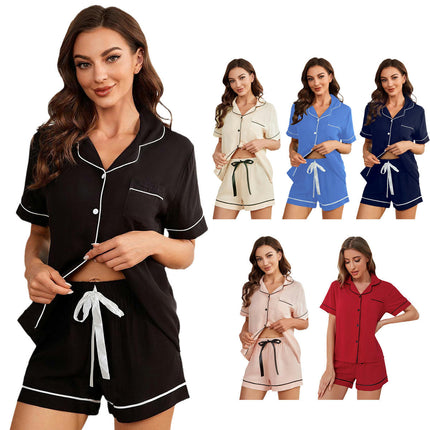 Women Cotton Short Pajama Set, Button Down Pjs 2 Piece Set