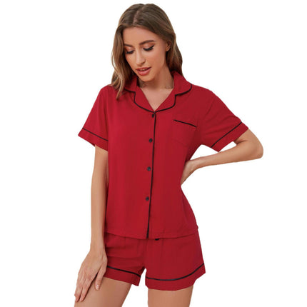 Women Cotton Short Pajama Set, Button Down Pjs 2 Piece Set