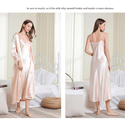 Women's Satin Robe Set Nightgown with Robes Pajama Set 2 Pieces Cami Sleepwear Sets