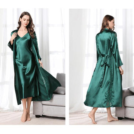 Women's Satin Robe Set Nightgown with Robes Pajama Set 2 Pieces Cami Sleepwear Sets