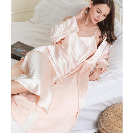 Women's Satin Robe Set Nightgown with Robes Pajama Set 2 Pieces Cami Sleepwear Sets