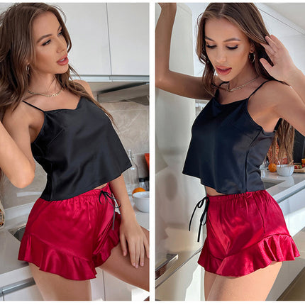 Women Satin Pajama Shorts Sets Camisole Lingerie Sleepwear 2 Pieces Sets