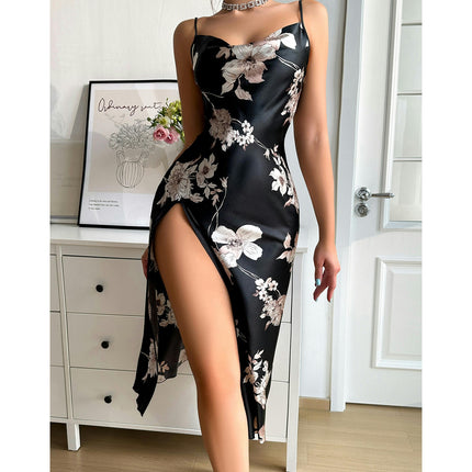 Women's Sexy Satin Long Nightgown V Neck Sleepwear Sleep Dress Sleeveless Sleepwear