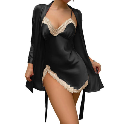 Women's Satin Robe Set 2 Piece Robes and Lace Cami Sleepwear Set