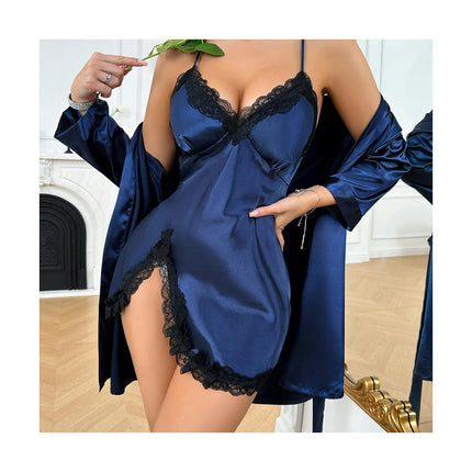 Women's Satin Robe Set 2 Piece Robes and Lace Cami Sleepwear Set