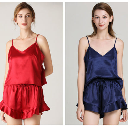 Women Satin Silk Pajamas Camisole Shorts Set 2 Piece