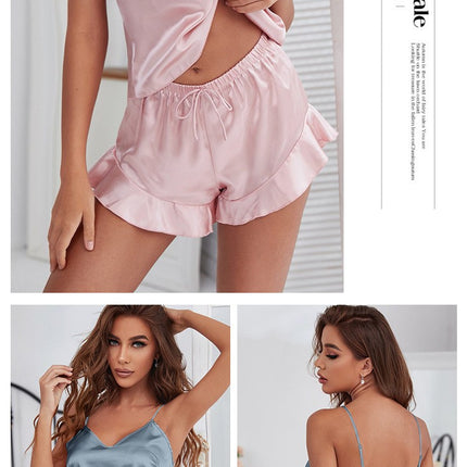 Women's Sexy Silk Satin Pajamas Sets Cami Shorts Sets Sleepwear