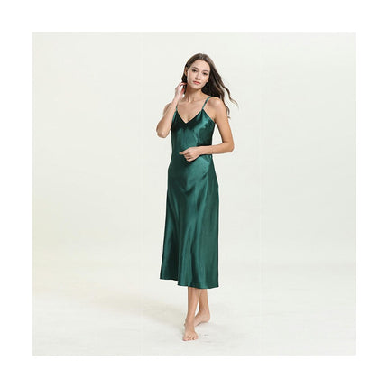 Women's Sexy Silky Satin Long Nightgown V Neck Sleeveless Sleep Dress