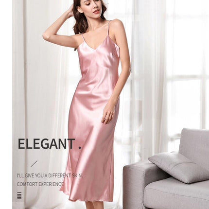 Women's Sexy Silky Satin Long Nightgown V Neck Sleeveless Sleep Dress