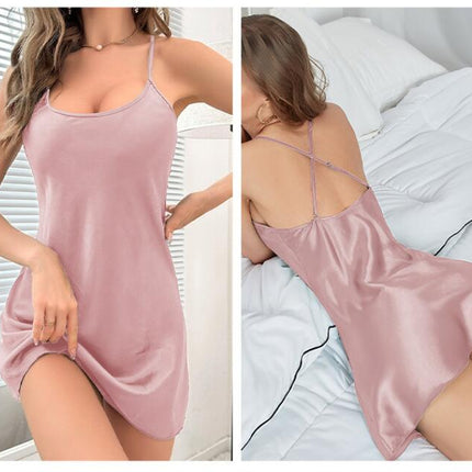 Women's Nightgown Satin Sleepwear V Neck Nightwear Chemise Slip Dress